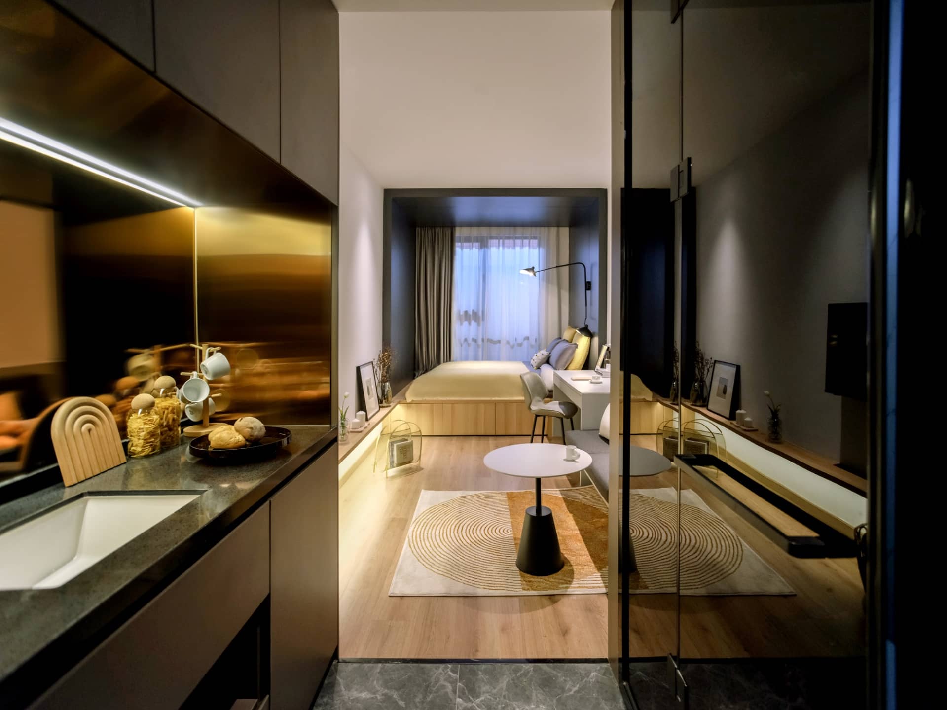 1-bedroom apartment in Hongkou, Shanghai — balcony access | Studio in Base Bashi — Photo 1